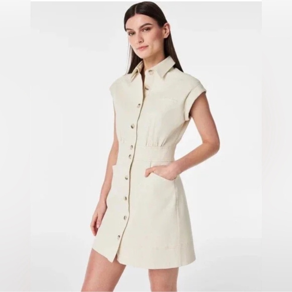 NWT Spanx Button Front Stretch Twill Utility Dress in Eggshell Size 1X